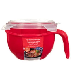B&M Microwavable Food Bowl With Handle -Kitchen Supply Store 304743 Microwavable Food Bowl with Handle red1