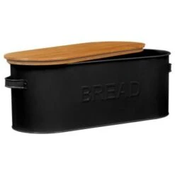 B&M The Organised Kitchen Bread Bin - Black -Kitchen Supply Store 334654 russell hobbs oval bread bin with wooden lid grey 71