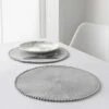 B&M Grey Round Pom Pom Placemats 4pk -Kitchen Supply Store 355688 4pk grey round placemats with pom poms