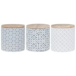 B&M Embossed Geometric Storage Canisters 3pc -Kitchen Supply Store 356821 storage canisters geo grey 3