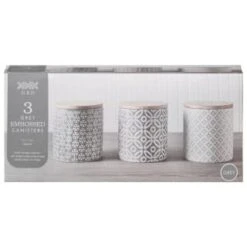 B&M Embossed Geometric Storage Canisters 3pc -Kitchen Supply Store 356821 storage canisters geo grey 5