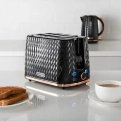Goodmans Textured 2 Slice Toaster - Black & Rose Gold -Kitchen Supply Store 358961 black textured 2 slice toaster