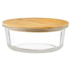 B&M Round Glass Food Container With Bamboo Lid