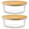 B&M Round Glass Food Containers With Bamboo Lid 2pk -Kitchen Supply Store 376822 2 round glass food containers 2