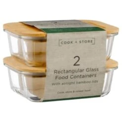 B&M Rectangular Glass Food Containers With Bamboo Lids 2pk 11 B&M Rectangular Glass Food Containers With Bamboo Lids 2pk -Kitchen Supply Store 376824 2pk regular glass food containers1