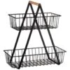 B&M Two Tier Storage Basket With Wooden Handle -Kitchen Supply Store 380165 2 tier storage basket wooden handle