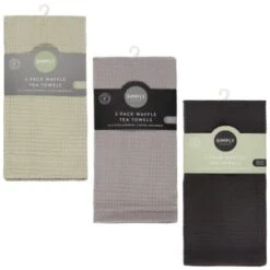 Simply Everyday Waffle Tea Towels 3pk - Grey -Kitchen Supply Store 380223 380224 380225 3pk simply everyday waffle teal towels main