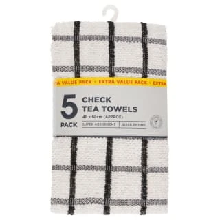 B&M Essentials Check Tea Towels - Black 5pk 3 B&M Essentials Check Tea Towels - Black 5pk