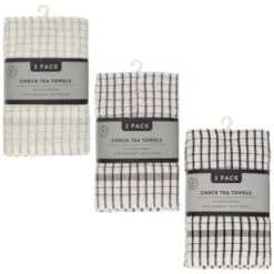 B&M Check Tea Towels - Black 3pk -Kitchen Supply Store 380305 380307 380309 3pk check tea towels main