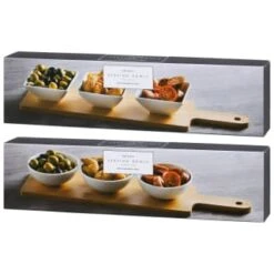 B&M Set Of 3 Serving Bowls With Bamboo Tray - Square -Kitchen Supply Store 380368 3pk serving boards with bamboo tray main 2