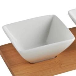 B&M Set Of 3 Serving Bowls With Bamboo Tray - Square -Kitchen Supply Store 380368 3pk serving boards with bamboo tray square 2