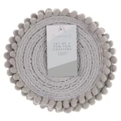 B&M Pom Pom Coasters - Grey 4pk -Kitchen Supply Store 380383 4pk harmony pom pom coasters grey