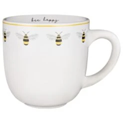 B&M Bee Happy Printed Mugs - 4pk -Kitchen Supply Store 380506 4pk printed mugs bee happy white