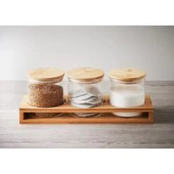 B&M Natural Home Glass Jars In Bamboo Stand 3pk -Kitchen Supply Store 380530 3pk natural home glass jars in bamboo stand