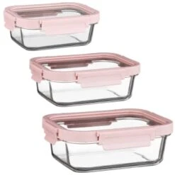 B&M Pink Glass Food Container - Large -Kitchen Supply Store 380659 380660 380661 glass food container pink large