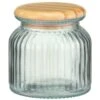B&M Small Ribbed Glass Jar With Wooden Lid -Kitchen Supply Store 394427 ribbed glass jar with wooden lid small 2