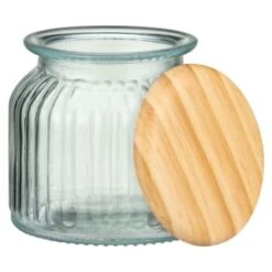 B&M Small Ribbed Glass Jar With Wooden Lid 7 B&M Small Ribbed Glass Jar With Wooden Lid -Kitchen Supply Store 394427 ribbed glass jar with wooden lid small