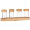 B&M Set Of 4 Glass Spice Jars With Bamboo Wood Base 2 B&M Set Of 4 Glass Spice Jars With Bamboo Wood Base -Kitchen Supply Store 394437 set of 4 glass spice jars with bamboo wood lid and base