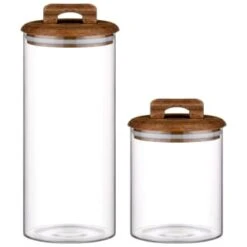 B&M Large Glass Jar With Acacia Wood Lid 9 B&M Large Glass Jar With Acacia Wood Lid -Kitchen Supply Store 394438 394439 glass canister with acacia wood group 1