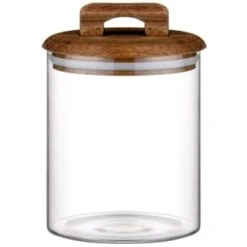B&M Small Glass Jar With Acacia Wood Lid