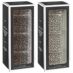 B&M Printed Glass Stackable Storage Jars 3pc - White 13 B&M Printed Glass Stackable Storage Jars 3pc - White -Kitchen Supply Store 396484 3pk printed glass stackable storage jars group