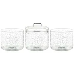 B&M Printed Glass Stackable Storage Jars 3pc - White 11 B&M Printed Glass Stackable Storage Jars 3pc - White -Kitchen Supply Store 396484 3pk printed glass stackable storage jars white 2