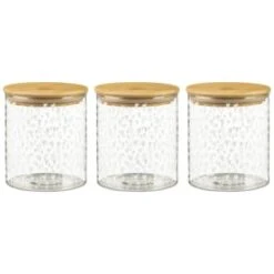B&M Printed Glass Bamboo Storage Jars 3pc -Kitchen Supply Store 396485 3pk printed glass bamboo storage jars 2